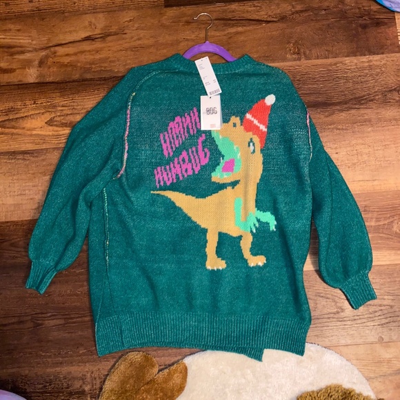 RARE Urban Outfitters BDG Raahh Humbug Dinosaur Holiday Sweater Size XS NWT - Picture 1 of 8